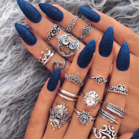 Jewelry - 17 Vintage Opal Diamond Waves Boho Crown Ring Set